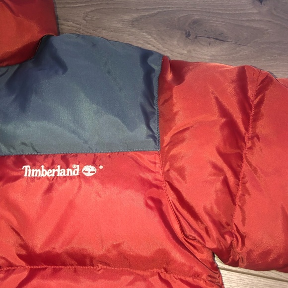 NWT Timberland mens Down Puffer Jacket size S Brick Red Stitched Tree logo - Picture 4 of 16